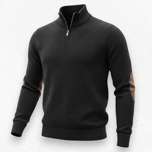 Tricots St Raphael Black Textured Half Zip Classic Pullover Sweater Size Small